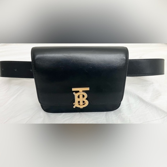 Authentic Burberry TB Monogram Black Leather Beltbag - Picture 1 of 10